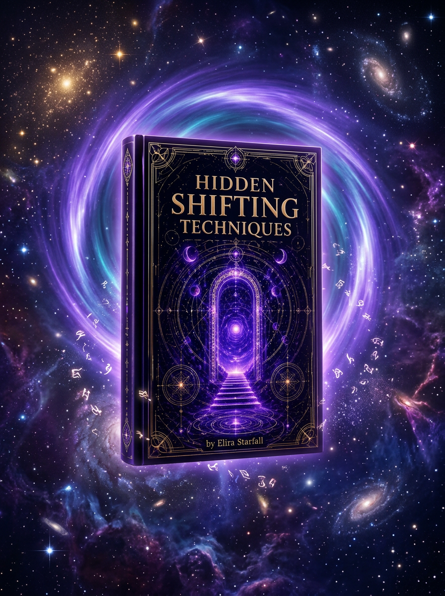 Hidden Shifting Techniques ebook cover by Elira Starfall floating in cosmic nebula